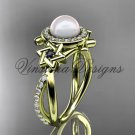 14kt yellow gold diamond, Star of David ring, jewish ring, engagement ring, Cultured Pearl VHP10012