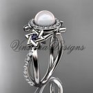 Platinum  diamond, Star of David ring, jewish ring, engagement ring, Cultured Pearl VHP10012