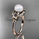 14kt rose gold diamond, Star of David ring, jewish ring, engagement ring, Cultured Pearl VHP10015
