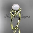 14kt yellow gold diamond, Star of David ring, jewish ring, engagement ring, Cultured Pearl VHP10015