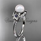 Platinum diamond, Star of David ring, jewish ring, engagement ring, Cultured Pearl VHP10015