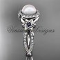 14kt white gold, diamond, Star of David jewish ring, engagement ring, Cultured Pearl VHP10016