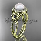 14kt yellow gold, diamond, Star of David jewish ring, engagement ring, Cultured Pearl VHP10016
