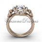 14kt rose gold diamond Fleur de Lis, halo engagement ring VD208140