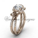 14kt rose gold diamond Fleur de Lis, halo engagement ring, One Moissanite VD208140