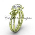 14kt yellow gold diamond Fleur de Lis, halo engagement ring, One Moissanite VD208140