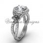 14kt white gold diamond Fleur de Lis, halo engagement ring, One Moissanite VD208127