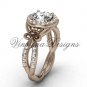 14kt rose gold diamond Fleur de Lis, halo engagement ring, One Moissanite VD208127
