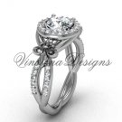 Platinum  diamond Fleur de Lis, halo engagement ring, One Moissanite VD208127