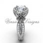 Platinum diamond Fleur de Lis, halo engagement ring, One Moissanite VD208127