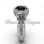 14kt white gold diamond Fleur de Lis, halo engagement ring, enhanced Black Diamond VD208127