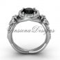 14kt white gold diamond Fleur de Lis, halo engagement ring, enhanced Black Diamond VD208127