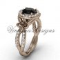 14kt rose gold diamond Fleur de Lis, halo engagement ring, enhanced Black Diamond VD208127