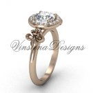 14kt rose gold diamond, halo ring, Fleur de Lis engagement ring, One Moissanite VD208129