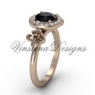 14kt rose gold diamond, halo ring, Fleur de Lis engagement ring, enhanced Black Diamond VD208129