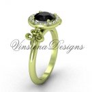 14kt yellow gold diamond, halo ring, Fleur de Lis engagement ring, enhanced Black Diamond VD208129