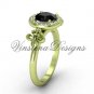 14kt yellow gold diamond, halo ring, Fleur de Lis engagement ring, enhanced Black Diamond VD208129