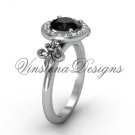 Platinum  diamond, halo ring, Fleur de Lis engagement ring, enhanced Black Diamond VD208129