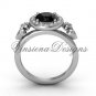 Platinum diamond, halo ring, Fleur de Lis engagement ring, enhanced Black Diamond VD208129