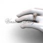 14kt rose gold diamond, halo ring, Fleur de Lis engagement ring, One Moissanite VD208129S