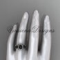 14kt white gold three stone, Round Tahitian Black Cultured Pearl engagement ring VBP1007