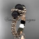 14kt rose gold three stone, Round Tahitian Black Cultured Pearl engagement ring VBP1007