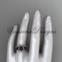 14kt rose gold three stone, Round Tahitian Black Cultured Pearl engagement ring VBP1007
