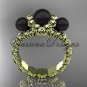 14kt yellow gold three stone, Round Tahitian Black Cultured Pearl engagement ring VBP1007