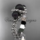 Platinum  three stone, Round Tahitian Black Cultured Pearl engagement ring VBP1007