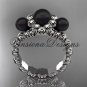 Platinum three stone, Round Tahitian Black Cultured Pearl engagement ring VBP1007