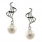 7-8mm Round White Cultured FreshwaterPearl Black Spinel Sterling Silver Earrings