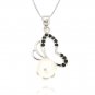 7-8mm Button Cultured Freshwater Pearl Spinel 925 Silver 18" Pendant Necklace