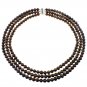 8mm Round Dyed Chocolate Cultured Freshwater Pearl 18" Three Row Strand Necklace