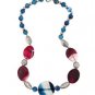 Purple & Blue Agate Silver Antique Beads 28" Fancy Beaded Strand Necklace