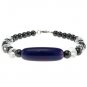 Hematite White Crystal Dyed Light Purple Agate 7.5" Beaded Bracelet