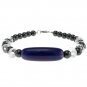 Hematite White Crystal Dyed Light Purple Agate 7.5" Beaded Bracelet