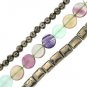 Fluorite Coin Pyrite Round Rectangular Set of 3 15" Bead Strands