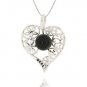8mm Round Black Onyx Black Spinel 925 Sterling Silver 18" Heart Pendant Necklace