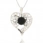 8mm Round Black Onyx Black Spinel 925 Sterling Silver 18" Heart Pendant Necklace