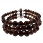 6-10mm Round Smokey Quartz 7.5" Three Row Beaded Strand Journey Bracelet