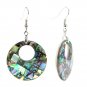 30mm Cutout Circle, Abalone Shell Cultured Pearl Base Metal Dangle Earrings