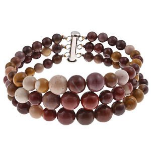 6-10mm Round Mookaite 7.5" Three Row Beaded Strand Journey Bracelet