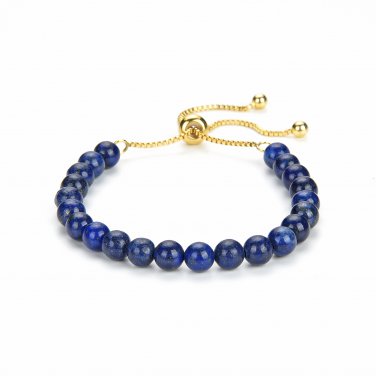 Pearlzocean Adjustable Natural Stone Bead Distance Stainless Steel Slider Bracelet for Men Women Cou