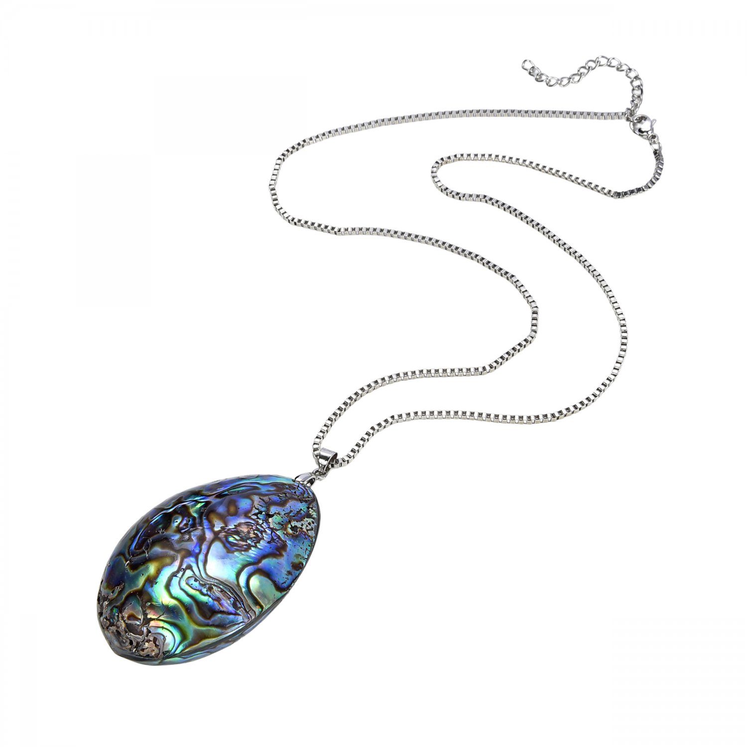 Pearlzocean Abalone Pendant Necklace in a Stainless Steel Chain for Women and Men for Office, Partie