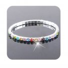 Colorful Rhinestone Crystal Silver Plated Bling Wristband Elastic Bracelet For Women