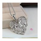 Hollow Silver Plated Heart Crystal Rhinestone Pendant Long Chain Necklace