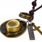 Antique Bronze Vintage Cowboy Hat Pendant Brown Genuine Leather Necklace Fashion For Men