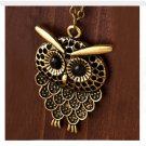Antique Gold Plated Owl Pendant Necklace Long Chain Jewelry for Women