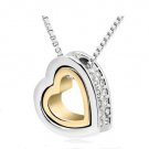 18k Gold Plated Austrian Crystal Rhinestones Float Floating Double Heart Pendant Necklace