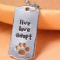 Silver Plated Rectangular Dog Tag Style Pendant Necklaces" Live Love Adopt" Pet Rescue Paw Print Tag